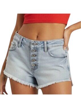 Free People Denim Shorts Light Wash Button Fly Low Rise 26